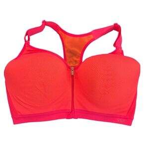 Victoria's Secret Sport Bra 36DD Pink Orange Zip Front Racerback High Impact